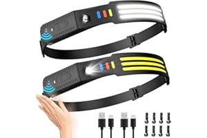 Lsnisni Headlamp Rechargeable 2 Pack, 230° Wide Beam Head Lamp LED, Head Flashlight with Motion Sensor, 5 Mode Head Lights for Forehead, Waterproof Headlamps for Adults Hiking Camping Gear