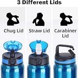 OLDLEY 1L Stainless Steel Water Bottle with 3 Lids Vacuum Insulated Blue view 2