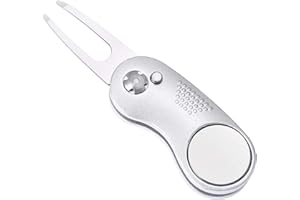 Mile High Life Golf Divot Repair Tool, All Metal Foldable Divot Tool with Pop-up Button & Magnetic Ball Marker