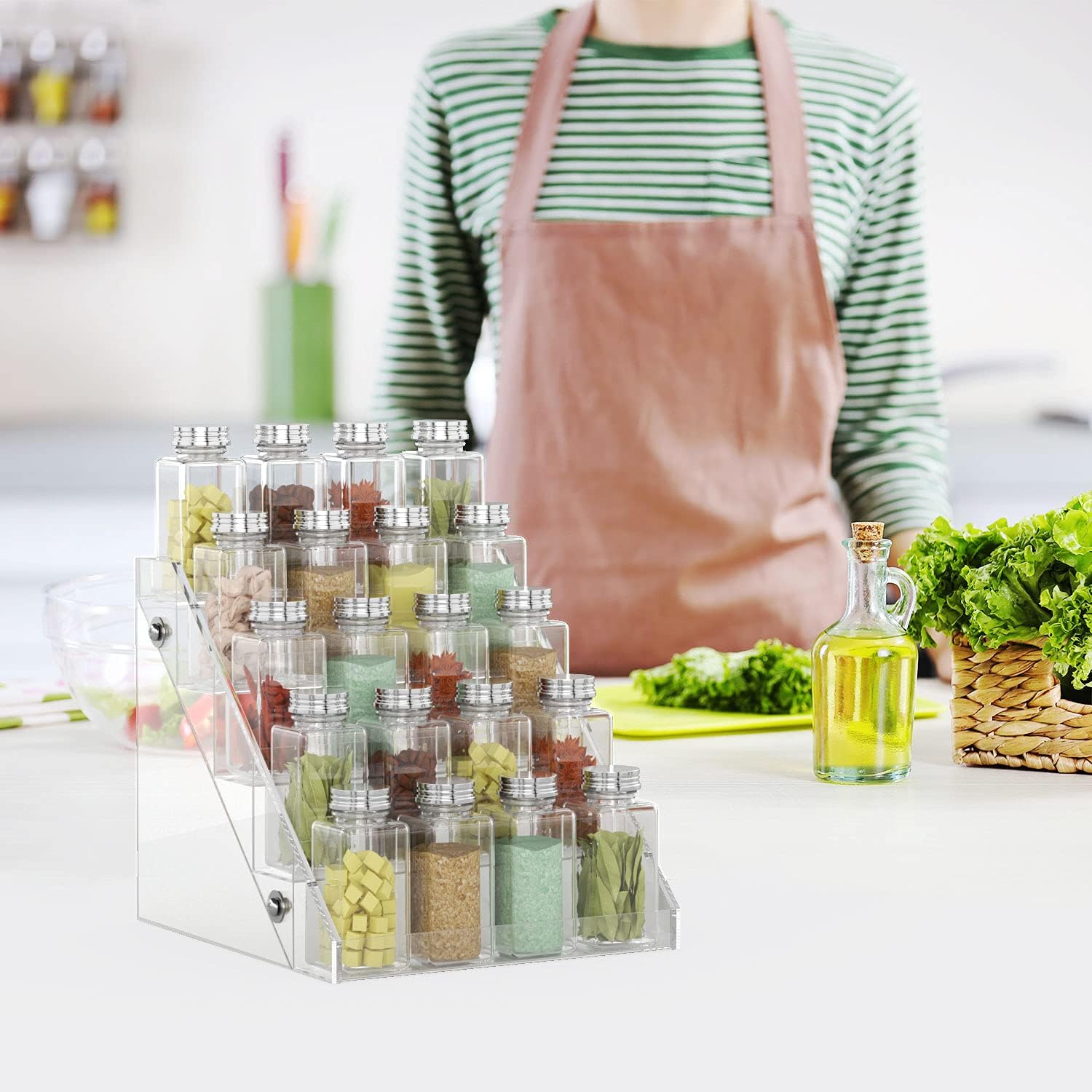 NIUBEE Acrylic Spice Rack, Clear 5 Tiers Seasoning Shelf Kitchen Spice Organizer for Countertop Pantry Cabinet: Home Improvement