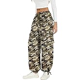 YIPINK Women's Camo Cargo Pants Wide Leg Trousers Baggy Y2K High Waist Pants with Drawstring