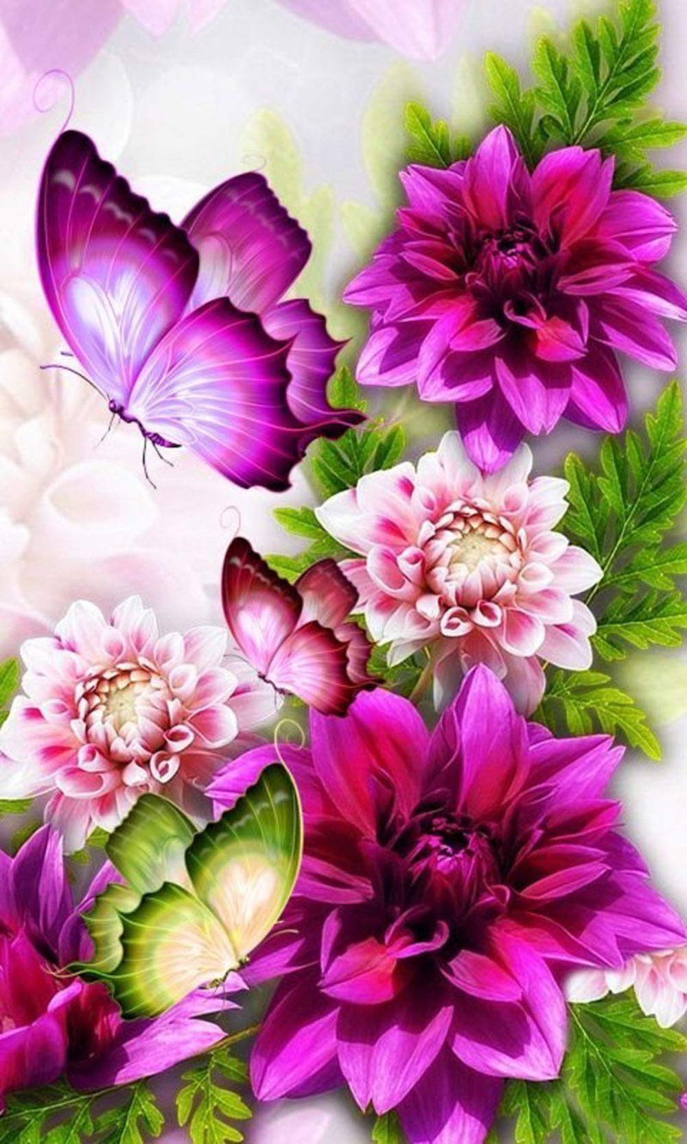 ABEUTY 5D Diamond Painting DIY Full Drill Rhinestones, Pink Flower & Butterfly Animal Plant, Paint with Diamonds Crystal Diamond Art Kits (Pink Flower)