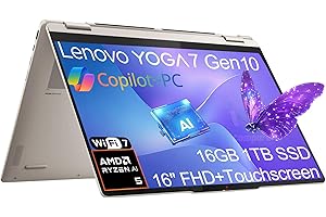 IST COMPUTERS Lenovo Yoga 7 Gen 10 2-in-1 Business Laptop (16" FHD+ Touchscreen, AMD Ryzen AI 5 340 (> Intel i7-13620H), 16GB DDR5, 1TB SSD) Copilot+ PC, Fingerprint, Backlit, 1080p IR Webcam, Wi-Fi 7, Win 11 Pro