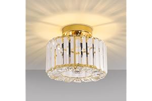 Crystal Ceiling Light - Gold Small Chandelier Semi Flush Mount Ceiling Light Fixture Modern Lights for Hallway Bathroom Kitch
