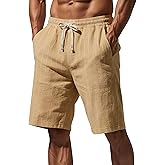 TAFLE Mens Linen Shorts Casual Drawstring Elastic Waist Lightweight Breathable Summer Beach Shorts for Men