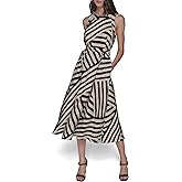 Karl Lagerfeld Womens Lined Belted Sleeveless Midi Dress