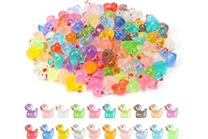 JWAJWY Mini Ducks 100 Pack Resin Tiny Ducks Luminous Animal Glow in The Dark Tiny Toys for Garden Aquarium Decor DIY Projects Party Decorations (20 Colors)