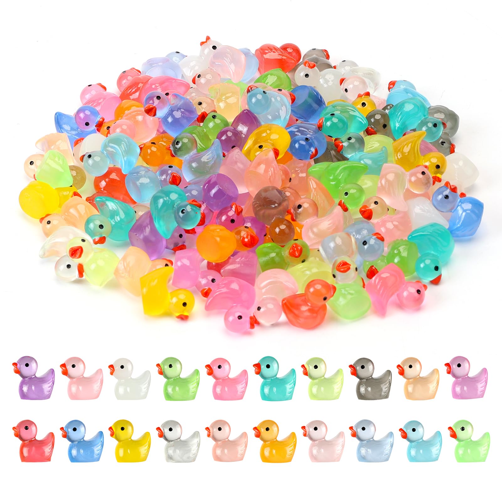 Photo 1 of JWAJWY Mini Ducks 100 Pack Resin Tiny Ducks Luminous Animal Glow in The Dark Tiny Toys for Garden Aquarium Decor DIY Projects Party Decorations (20 Colors)