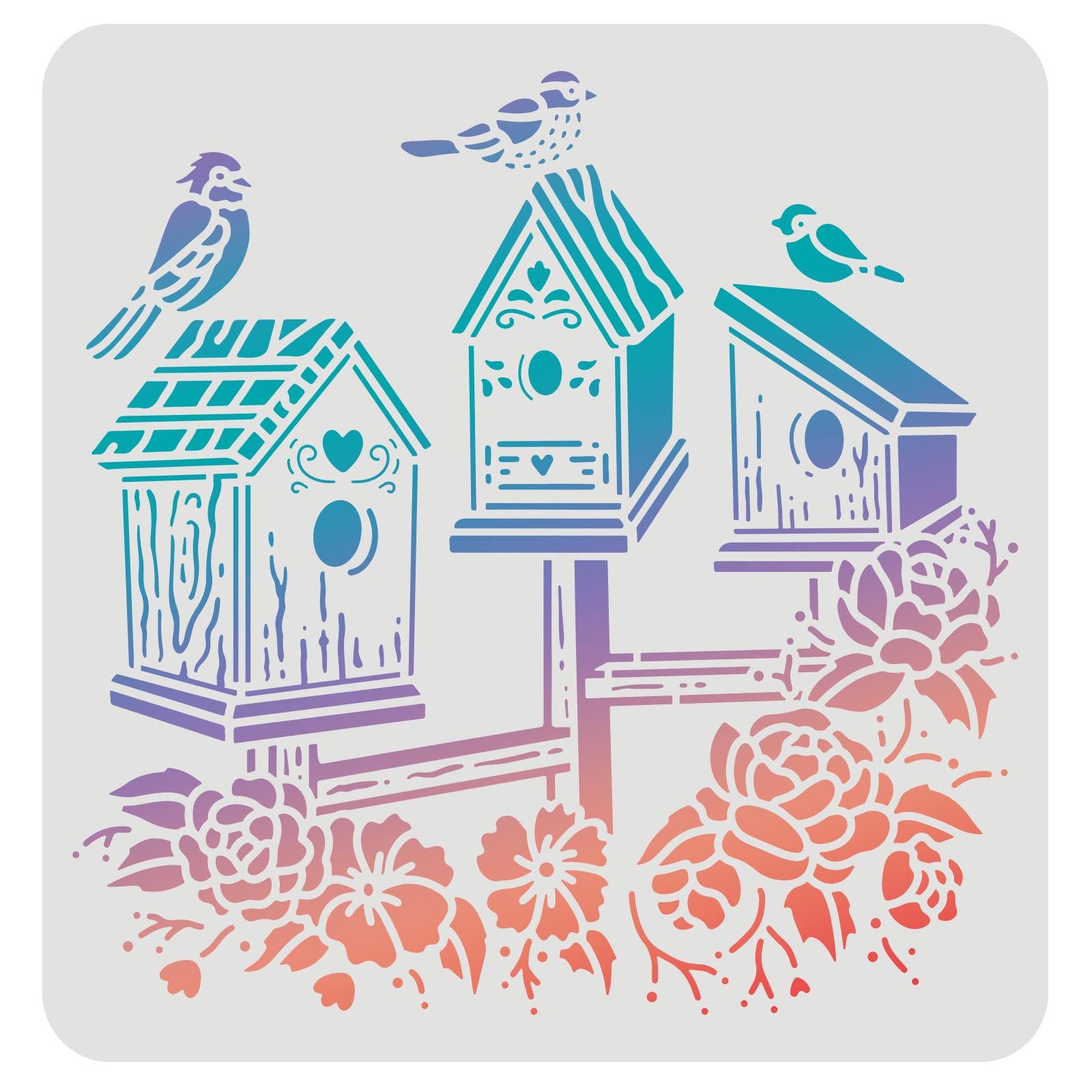 FINGERINSPIRE Bird House Drawing Painting Stencils Templates 30x30cm Square Birdhouse Stencils Decoration Plastic Bird Stencil for Painting on Wood, Floor, Wall, Fabric