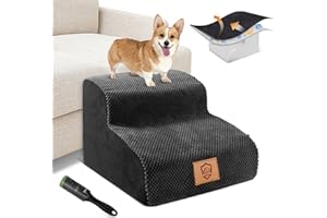 Kphico Dog Stairs for Small Dogs Cats,High Density Foam Pet Steps 2 Tiers,11.8" High Non-Slip Pet Stairs for High Beds Or Couches,Soft Doggie Ladder,Send 1pcs pet Hair Remover Roller,Black