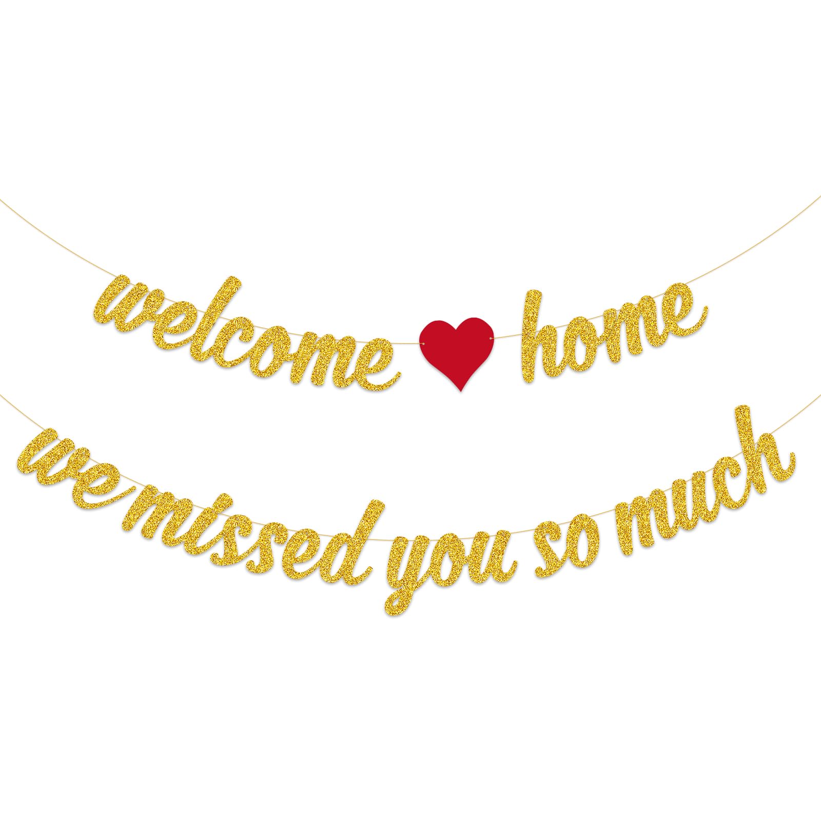 Tinbax Welcome Home Banner and We Missed You So Much Banner for Homecoming, Military Return Party Decorations(Pre-Strung)