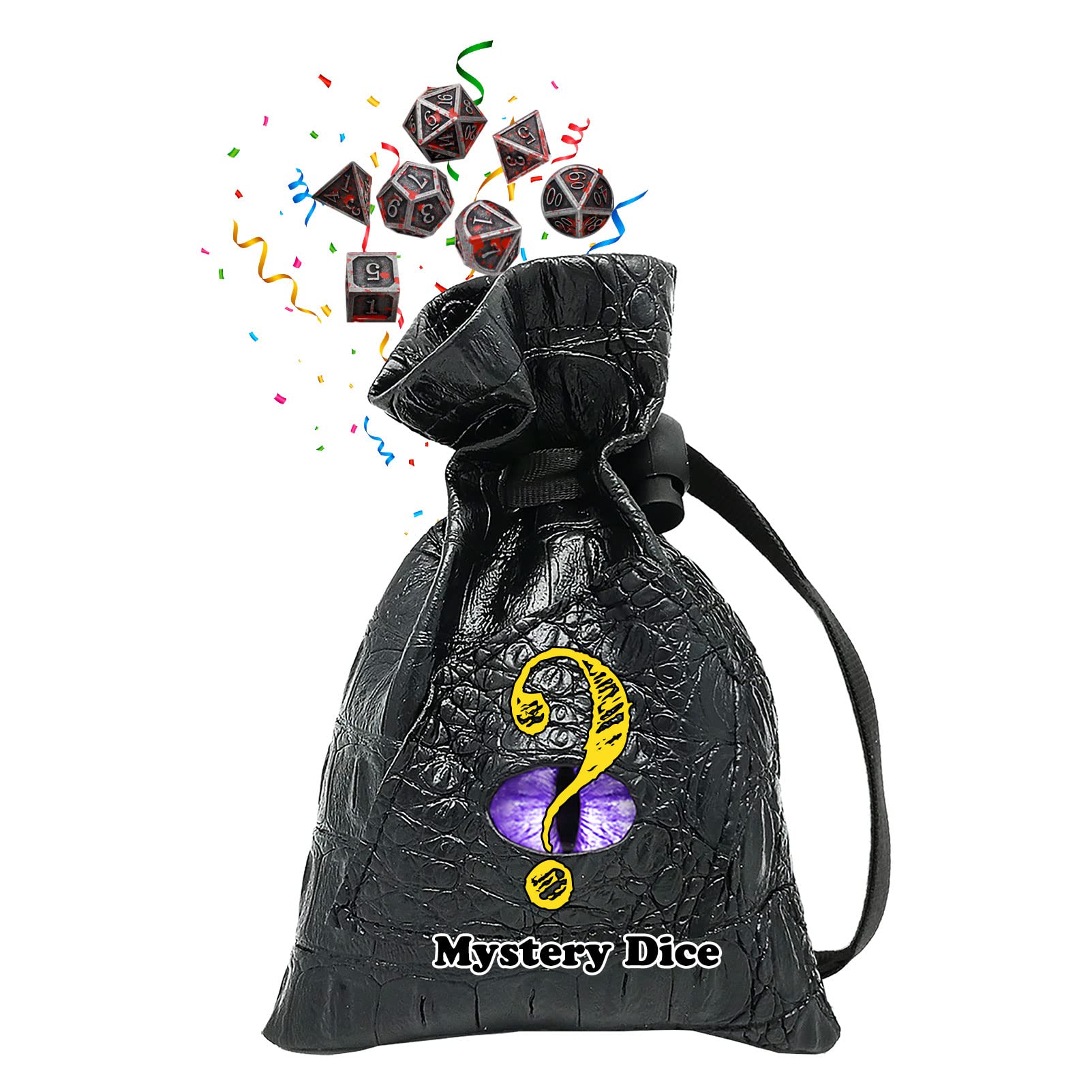 Haxtec Mystery Dice Bag with Metal Dice Set Dragon Eye Dice Pouch Drawstring PU Leather Dice Holding D&D Dice Accessories for Adult DND Gifts — image 1
