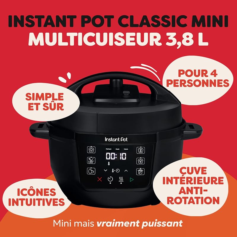 Multicuiseur, 3,8 L, cuiseur intelligent 7 en 1 - Autocuiseur, mijoteuse, cuiseur à riz, sauteuse, yaourtière, cuiseur vapeur et réchauffeur d'aliments - Noir