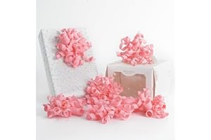 HUIHUANG Pink Bows for Gift Wrapping, Pink Curly Ribbon Bows Self Adhesive Burst Gift Bow for Presents, Wine Bottle, Treat Bags, Wrap Accessories, Bridal Shower Wedding Party Favor - 6 Counts