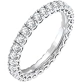 1.0 Carat Total Weight Moissanite Diamond D Color VVS Clarity Round Brilliant Shape in 18k White Gold Over Silver Eternity Ring Handmade Jewelry Rings For Women Fine Jewelry Elegant Gift For Her