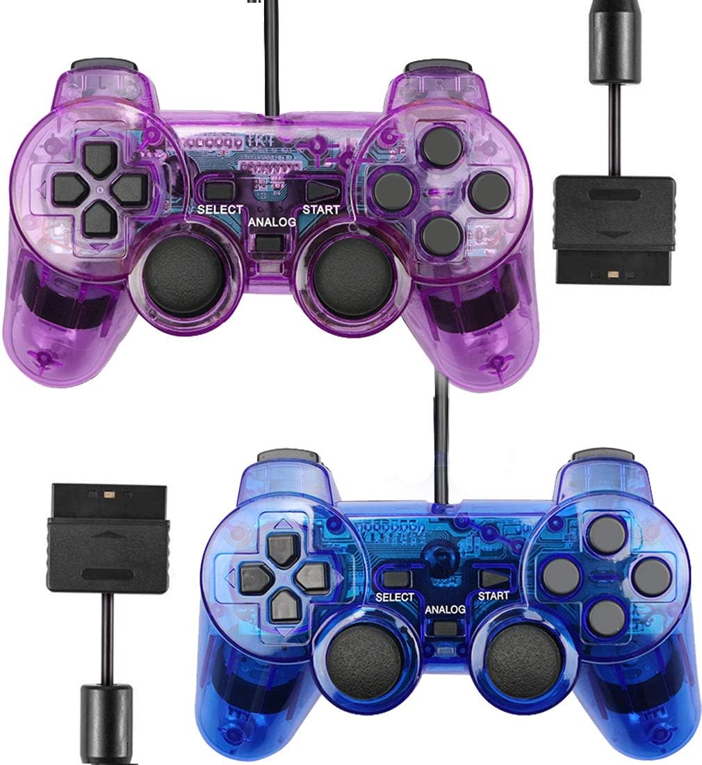 Wired Controller for PS2 Playstation 2 Dual Shock(Pack of 2,ClearPurple and ClearBlue)