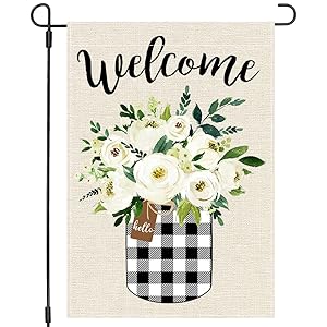 PANDICORN Spring Summer Garden Flag 12×18 Inch Double Sided, Buffalo Plaid Check Mason Jar Greenery Floral Flower, Small Vertical Farmhouse Welcome Seasonal Garden Decor for Outside Yard Wedding