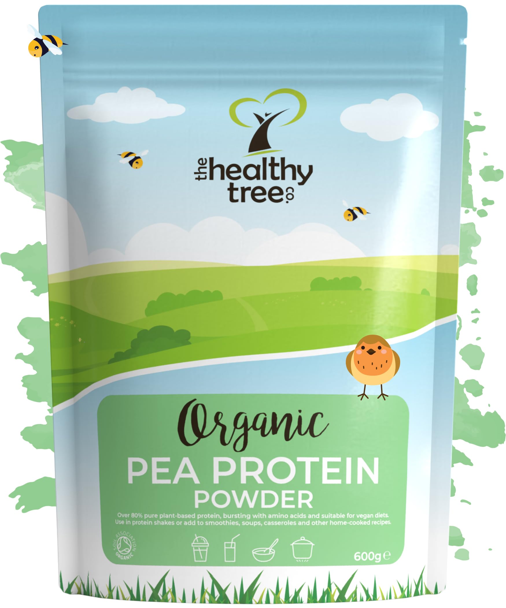 Organic Pea Protein Powder - European Vegan Protein Powder by TheHealthyTree Company for Muscle Growth & Recovery - Non-GMO and Keto - Natural Unflavoured Pea Protein (600g)