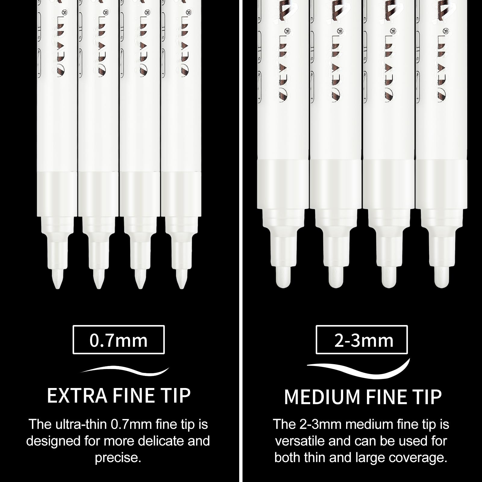 SFAIH Acrylic White Paint Pens - 8 Pack 2-3MM Medium Tip & 0.7MM Extra Fine Paint Marker for Rock Painting, Wood, Metal, Fabric, Plastic, Canvas, Glass, Ceramic, Diy Crafts, White Out Pen