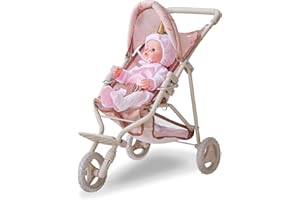 Olivia's Little World Baby Doll Stroller with Canopy & Storage Basket – Foldable Jogging Doll Pram Carriage Fits 15-18 Inch Dolls for Toddler Pretend Play Ages 3+ Cochecito para Muñecas