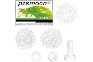 Pzsmocn 300 Pieces/100 Sets M3*8 mm Plastic White Nylon Outer Hexagon Screw Nut Combination Kit, with Insulating Washers, Standard Size, for DIY and Electronic Assembly.