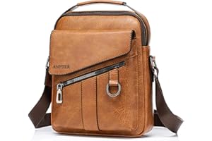 ANPTER Messenger Bag for Men Crossbody Shoulder Purse Small Vintage PU Leather Satchel Pouch Side Crossover Handbag