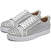 LSHWCIFT Men's Punk Studded Lace Up Sneakers with Metal Rivets & Fabric Upper - Breathable Low Top Casual Shoes for Street Style Nightlife and Everyday Wear