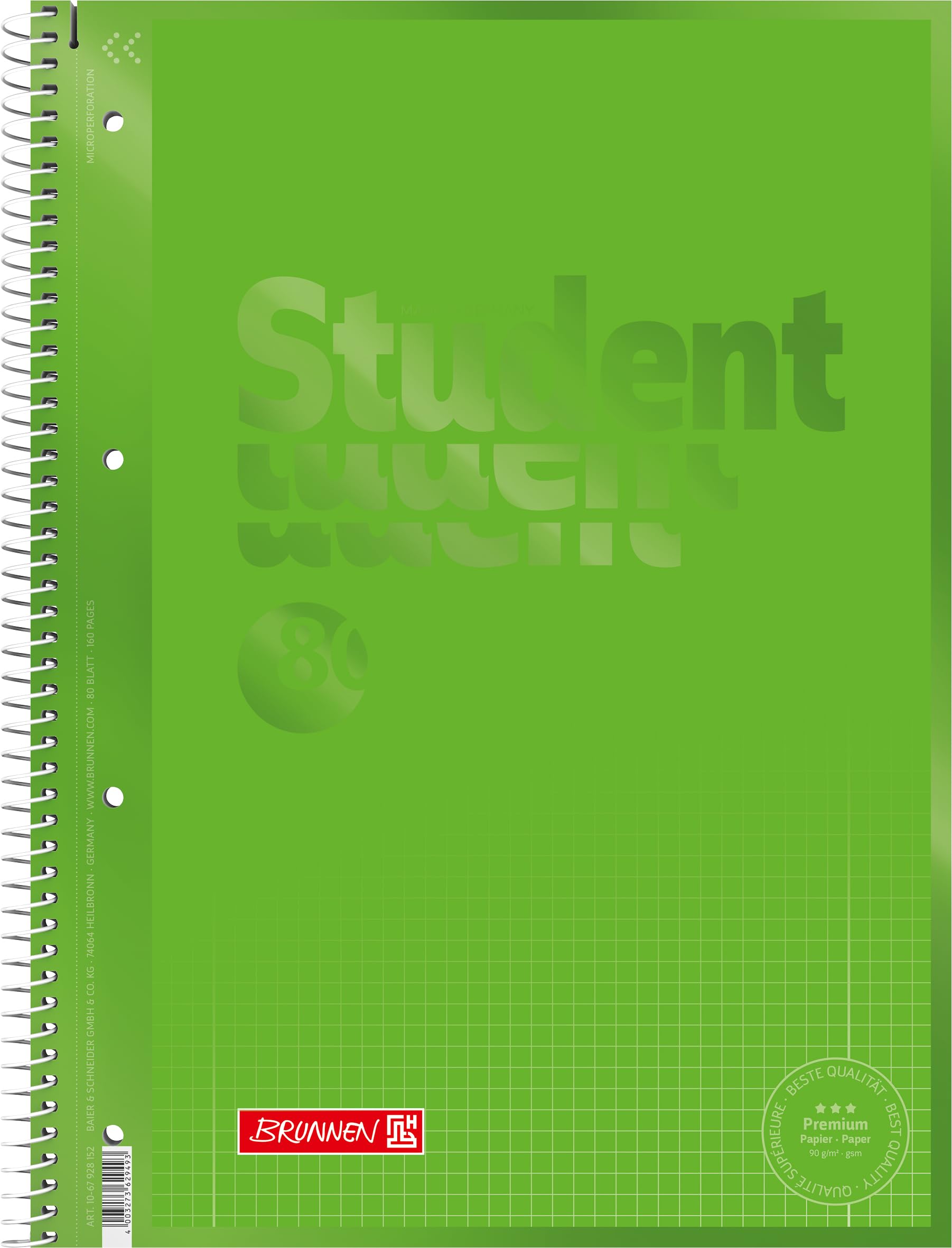 Brunnen 1067928190 Notebook, Student Notepad (Square, A4, line: 28, 90 g/m², 80 Sheets) Green
