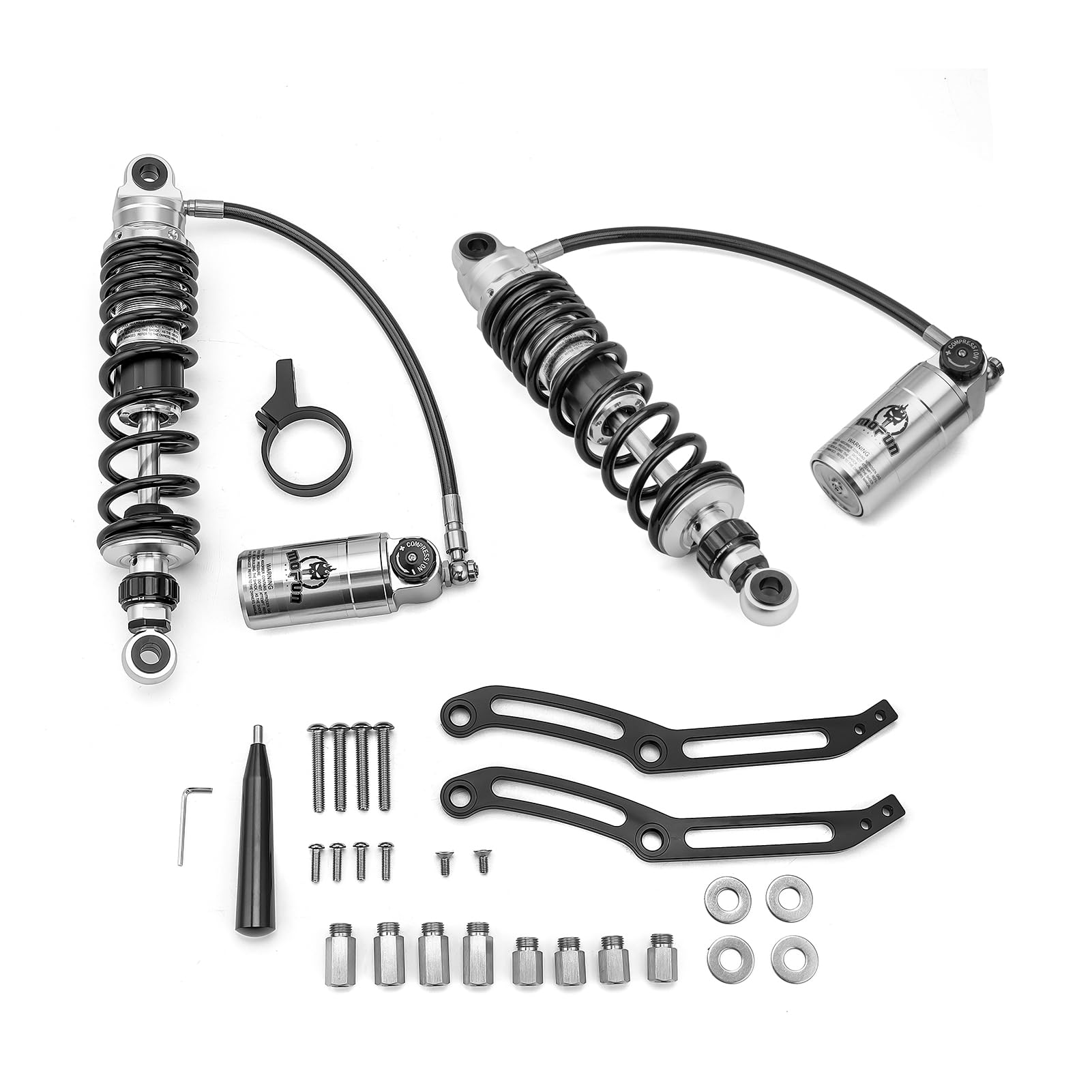 Photo 1 of * SELLING FOR PARTS, PLEASE SEE LAST PHOTO FOR DAMAGE. ONLY ONE THREAD IS DAMAGED  * Mofun Remote Reservoir Rear Suspension Shocks with Silver Reservoir Compatible with Harley Touring Road King Electra Road Street Glide 2014-2025