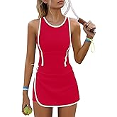Nirovien Womens Tennis Dress with Built in Shorts Summer Athletic Dresses Color Block Workout Romper