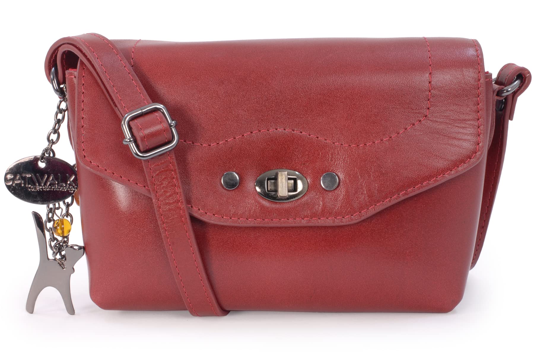 Catwalk Collection Handbags - Small Leather Cross Body Bag For Women - Flapover Shoulder Bag - Adjustable Crossbody Strap - Florence - Red