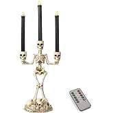 KI Store Skeleton Candelabra with Black LED Candles Set 20-Inch Gothic Decorations for Halloween Fireplace Mantel Table Centerpieces