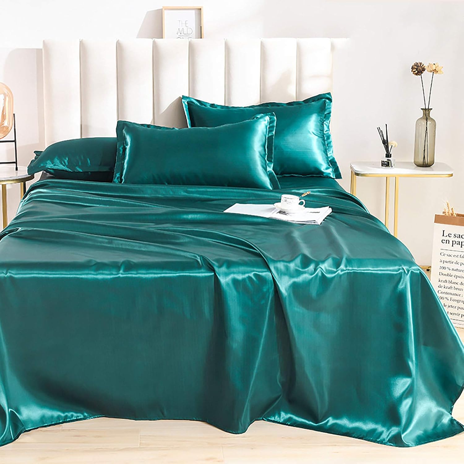 KWOPA Silky Satin Flat Sheet,1piece Luxury Bed Sheets,Wrinkle Fade