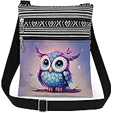 XiaoGalaee Cute Purple Owl Print Crossbody Bag Adjustable Unisex Shoulder Purse Owl Lovers Gift for Sisters Teen Women & Men Birthday Christmas Gift Outdoor Travel Messenger Bag