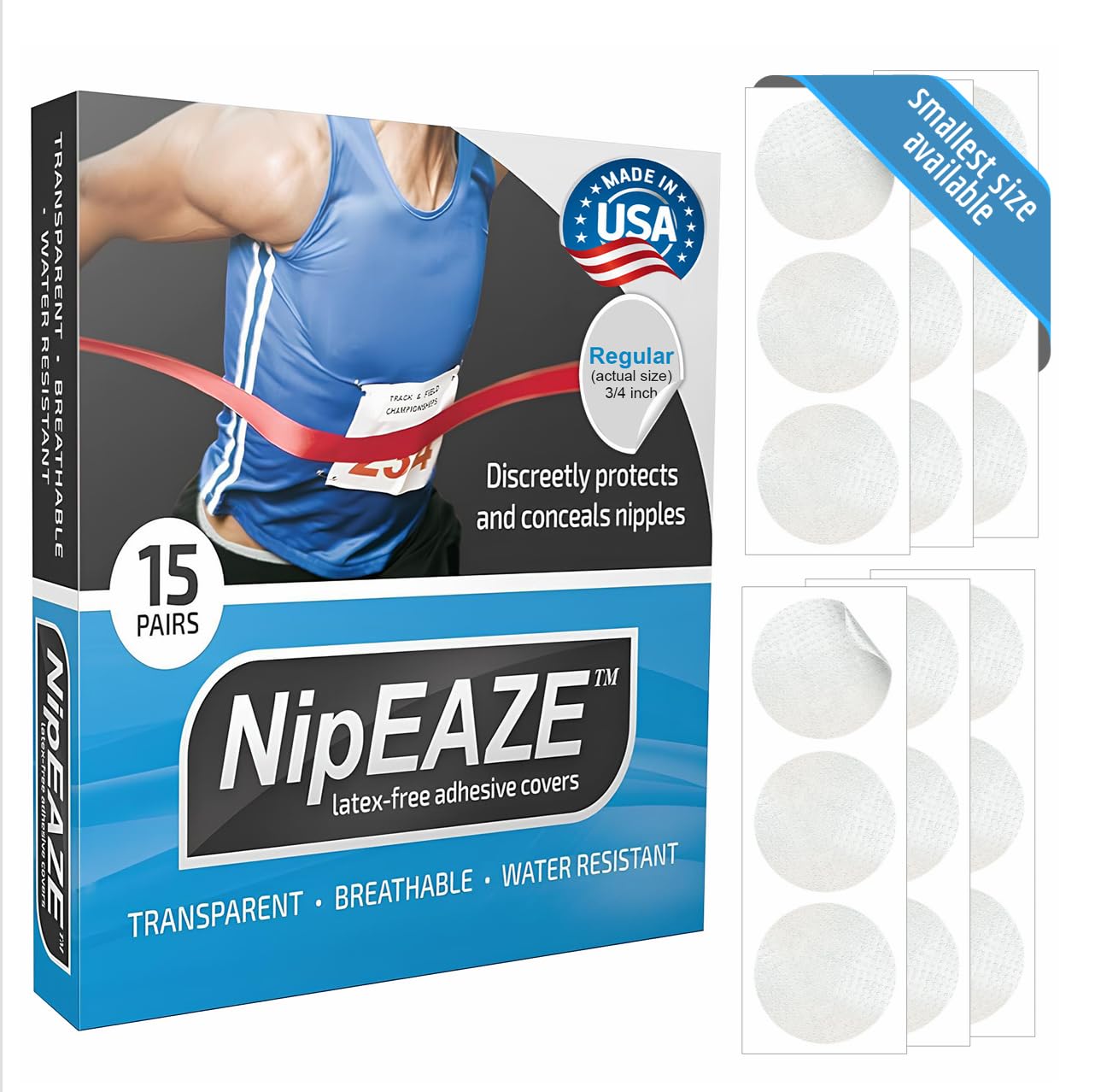 NipEaze - The Original Sports Nipple Covers - Patented & Proven - Chafing Prevention for Men and Women, 1pack, Size Regular, 30Pcs (15pairs)