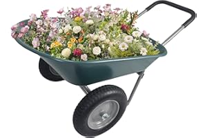 Elevon Wheelbarrow Garden Cart, Heavy Duty Home Utility, Dual-Wheel Home Garden Yard Utility Wheelbarrow Cart with Built-in Stand