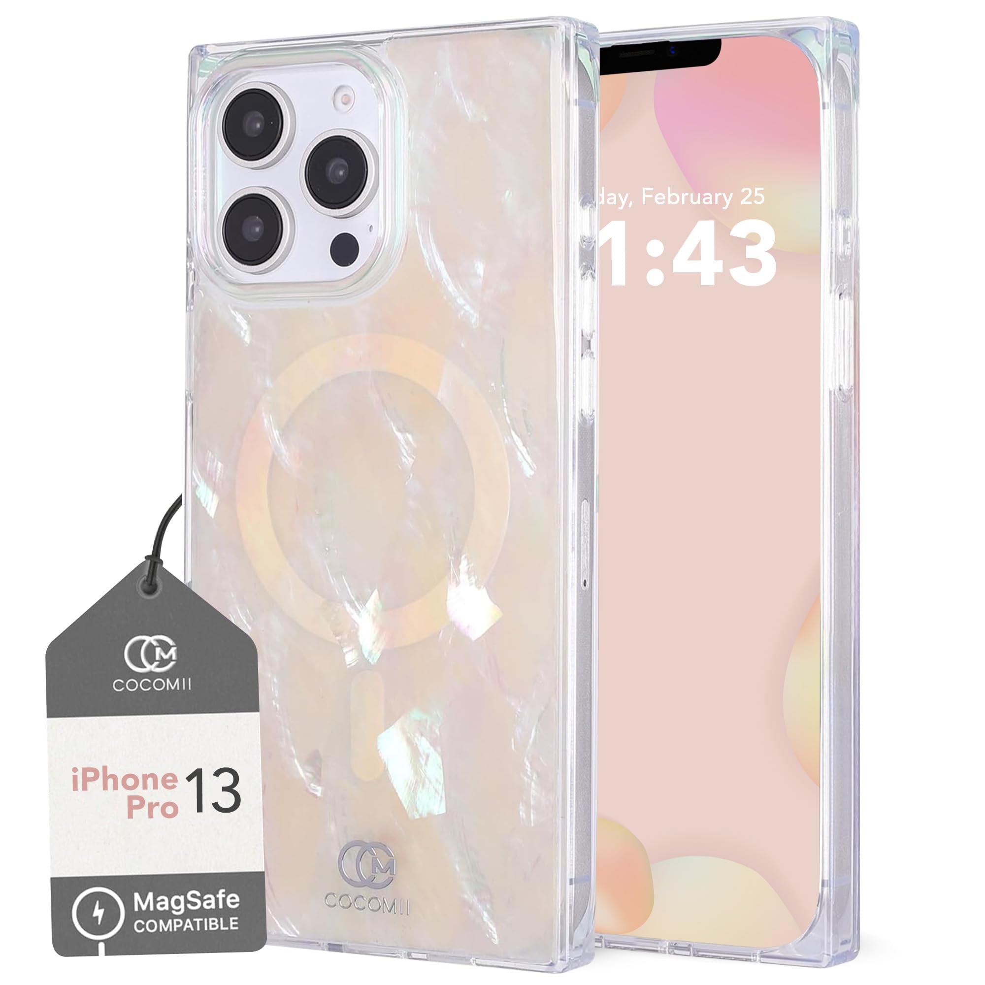 Photo 1 of Cocomii - Rectangle Case Compatible with iPhone 13 Pro - Compatible with MagSafe, Real Mother of Pearl, Opalescent Seashell, Glossy, Magnetic Phone Case for iPhone 13 Pro 6.1 inch, Iridescent