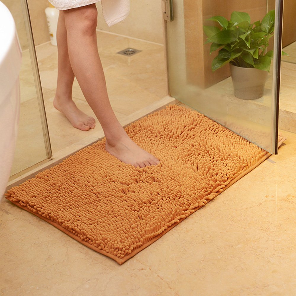 ele ELEOPTION Microfiber Soft Shag Bathroom Mat Rug Kitchen Rug Door Way Feet Mat Anti-slip Strip Absorbent Doormat Bathroom Shower Rugs Shaggy Carpet (Champagne, 50x80 cm)