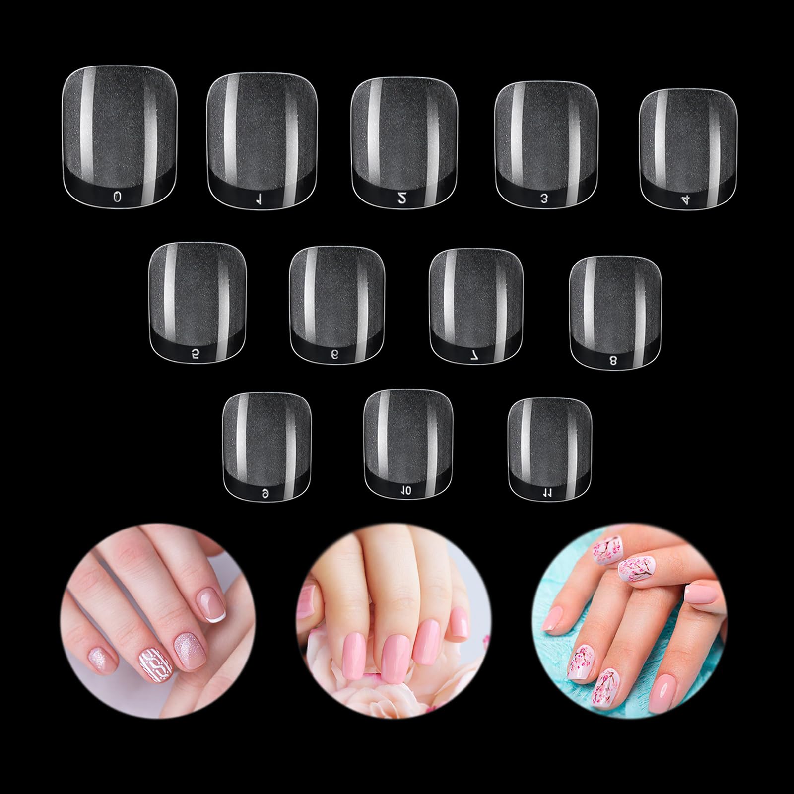 MWOOT 240 Pcs Short False Nails Tips,Full Cover Acrylic Extra Short Square Round Press on Nail,Artificial Fake Nail Design for Manicure Salon Home Nail Art Nail Extension(12 Sizes,Half Matte Clear)
