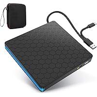 Apiker External CD DVD Drive, USB3.0 DVD +/-RW Burner for Laptop, Optical Disk Drive with Type C Cord and Protective…