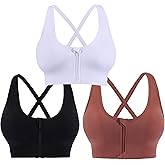 AKAMC 3 Pack Women's Medium Support Cross Back Wirefree Removable Cups Yoga Sport Bra