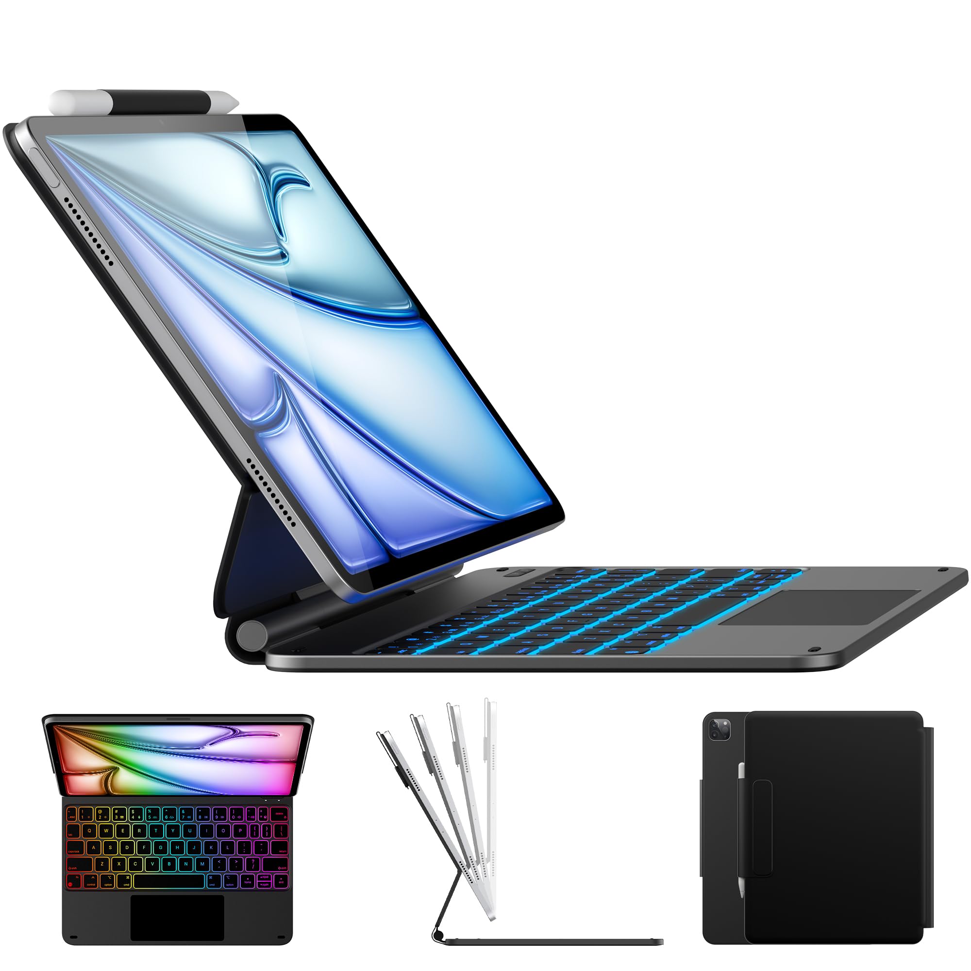Photo 1 of typecase Edge Keyboard Case for iPad Air 11-inch(M3/M2, 2025/2024), iPad Pro 11-inch(4th/3rd/2nd/1st Gen) & iPad Air 10.9-inch 5/4th Gen, Multi-Touch Trackpad, 11-Color Backlight, Black