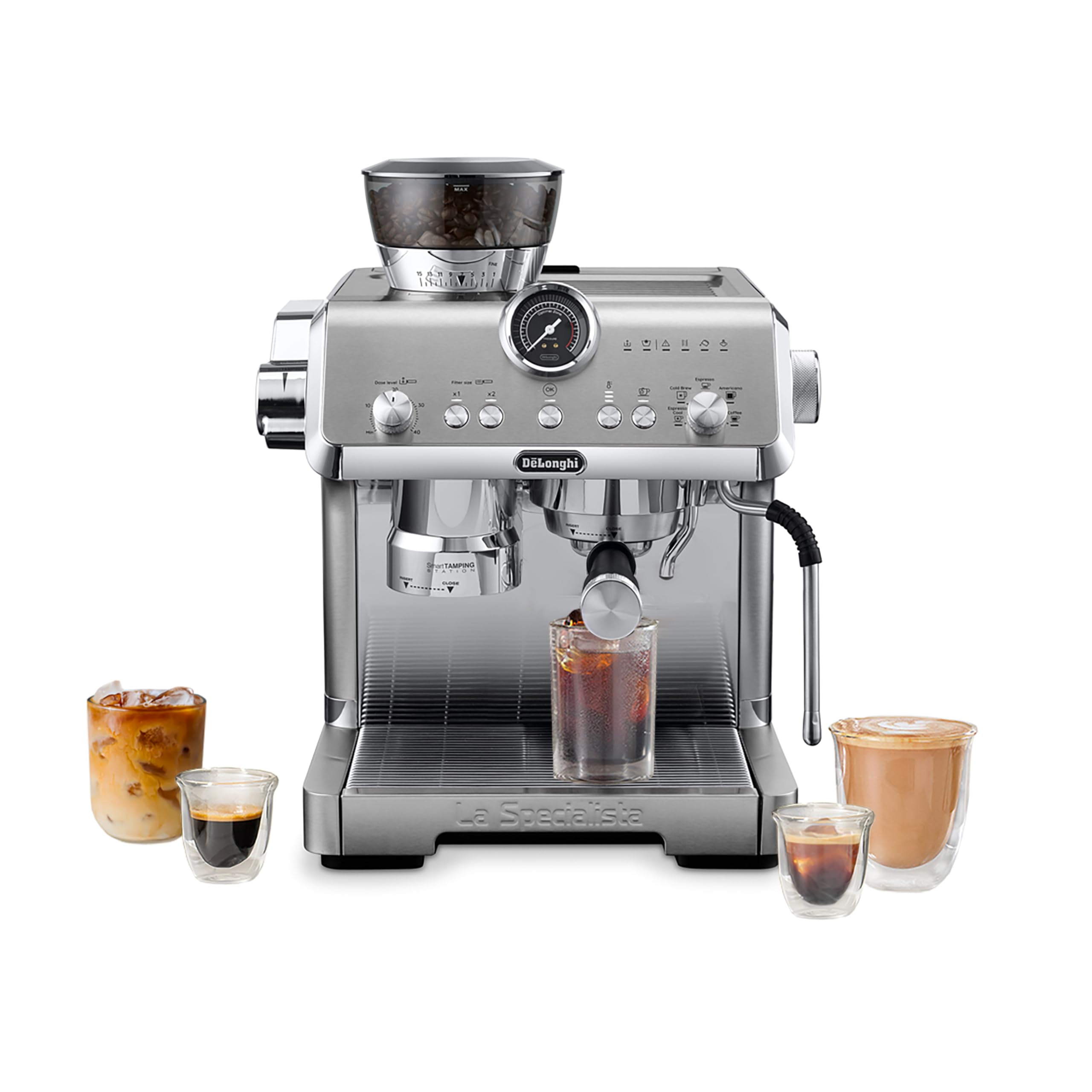 De'Longhi La Specialista Opera Espresso Machine – Cold Brew & Espresso Maker with Smart Tamping, Burr Grinder, Milk Steam Wand/Frother & 19-Bar Pressure – For Lattes & Cappuccinos