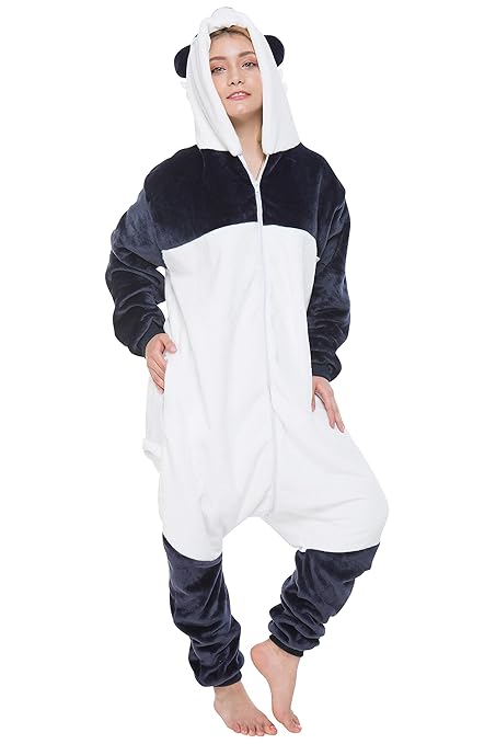 corimori 1852 MEI der Panda Damen Herren Onesie Jumpsuit Anzug Einteiler Kostüm Verkleidung Gr. 180 - 190cm, Weiß Grau Blau