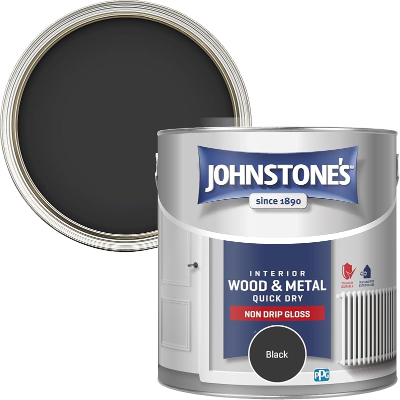 Johnstone's Wood & Metal Paint Gloss Black 2.5L Water Based Non Drip