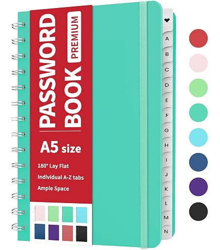 SUNEE Password Book With Alphabetical Tabs - Password Keeper Journal For Computer Logins Aquamarine