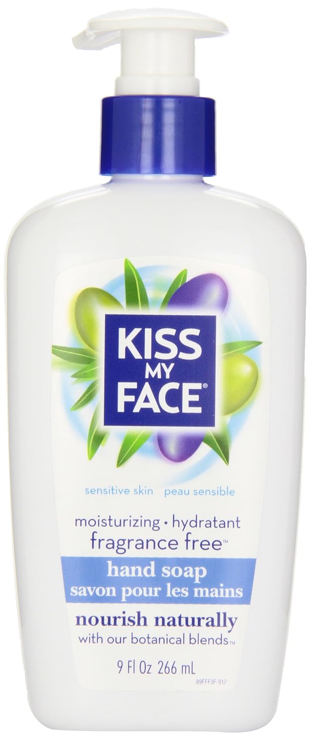 Kiss My Face Moisture Liquid Hand Soap, Fragrance Free, 9 oz Pumps (Pack of 6)