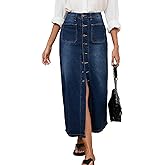 Jean Skirt for Women Denim Skirt High Waist Stretch Midi Denim Skirts with Pockets