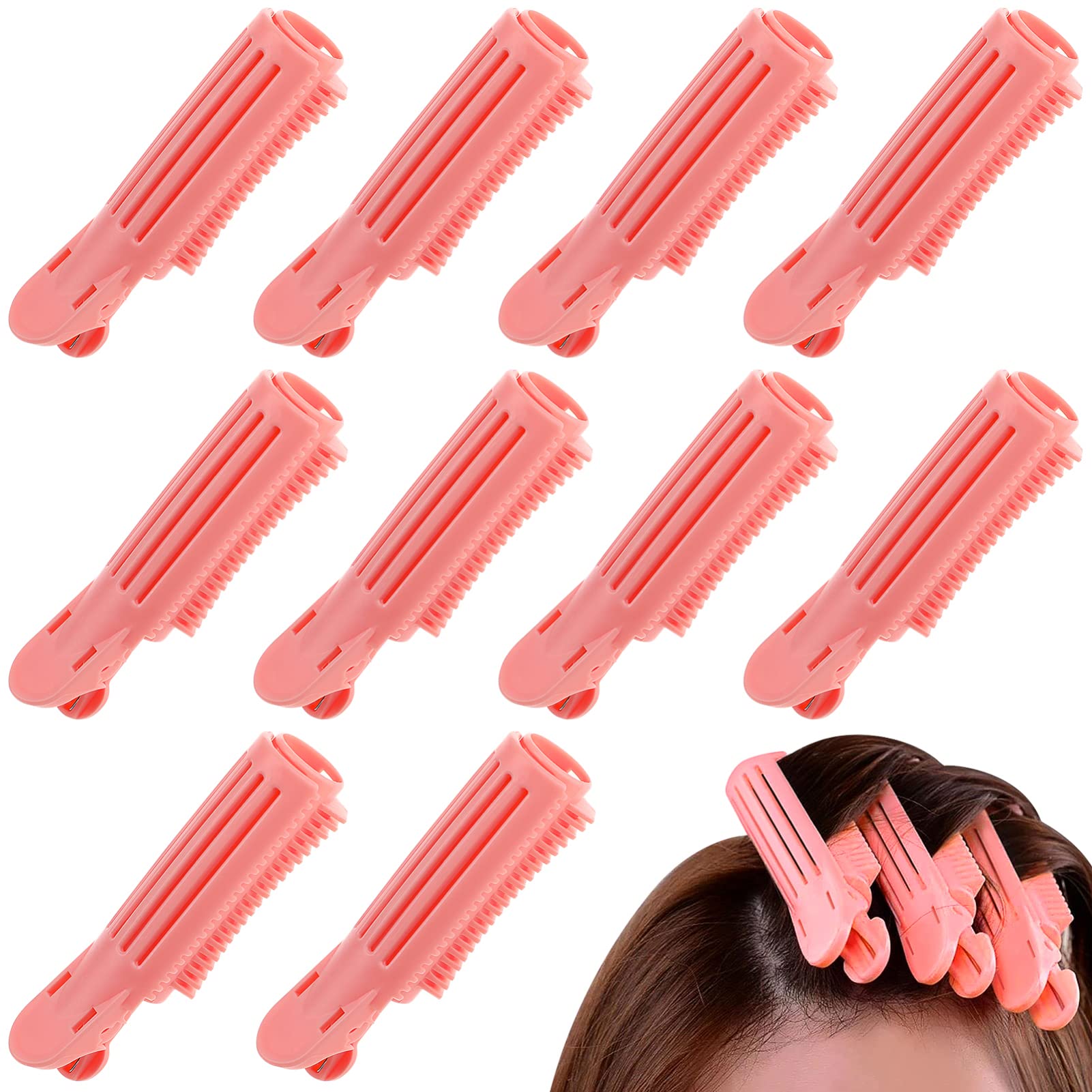 KALLORY 10Pcs Volumizing Hair Root Clips Natural Fluffy Hair Clips DIY Hair Root Curler Root Lift Styling Tool Hair Rollers, Pink