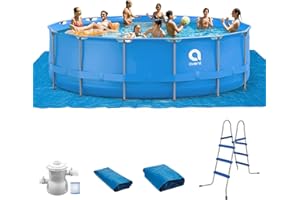 OLYMSOLD Metal Frame Swimming Pool, 15ftx36inch Frame above Ground Pool, Outdoor Family Size Round Pool include 530gal Filter Pump, Ladder, Cover and Ground Cloth, Summer Water Play for Backyard